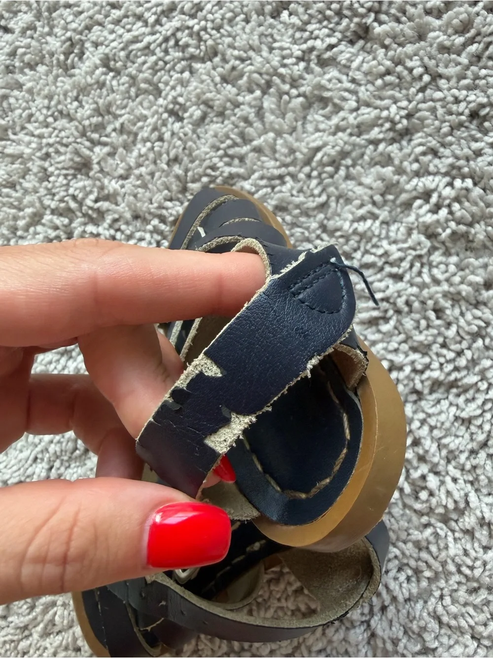 Salt Water Sandals by Hoy Navy Leather Strappy Kids Sandals